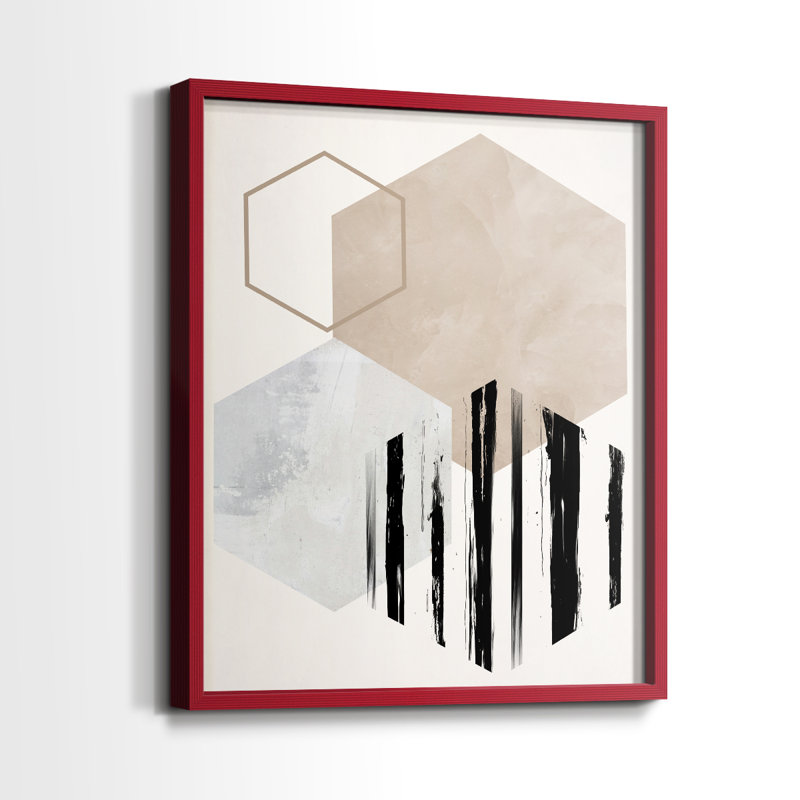 Impression hexagonale I, reproduction encadrée - bois massif
