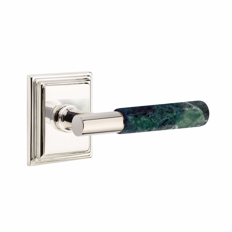 Select Flat Passage (Hall & Closet) Door Lever with Square Rosette, Polished Nickel/Green Marble