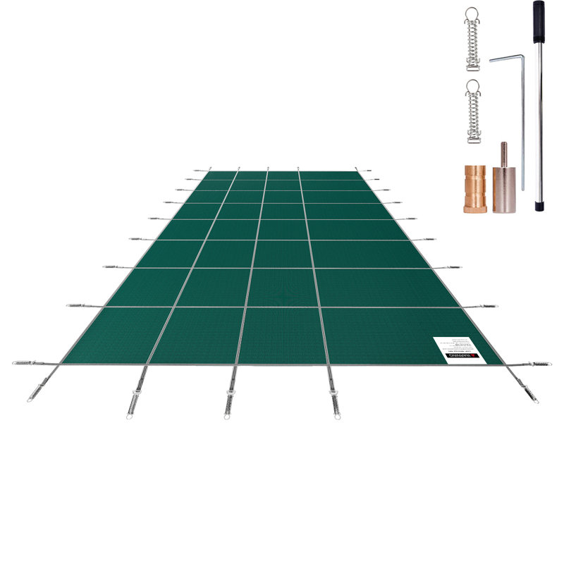 Rectangular Safety Mesh Swimming Pool Cover 4.27 x 7.92 m Green Winter Outdoor, 0.1" H x 548" W x 1063" D
