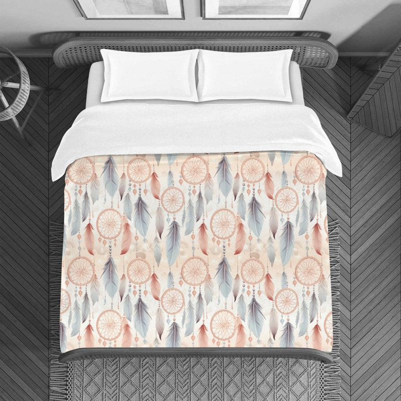 Dreamcatcher Leandru Pink/Gray Microfiber Duvet Cover, Twin Duvet Cover