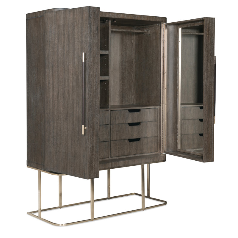 Mink Brown Oak Veneer 2-Door Armoire with Mirror