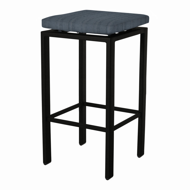 Aris Outdoor Bar Stool, Sash Denim, Carbon Black, 31.25"