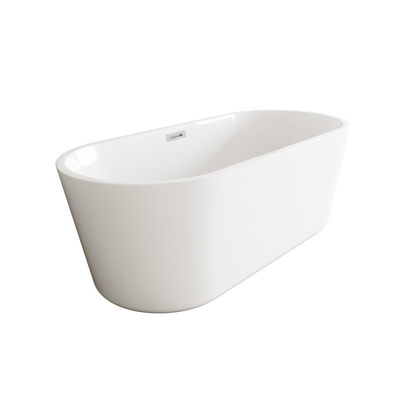 Jakeil 59'' x 27.5'' Soaking Acrylic Bathtub, Brushed Nickel