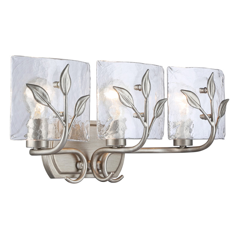 Wykeria 3-Light Vanity Light with Hammered Water Glass, Peruvian Silver