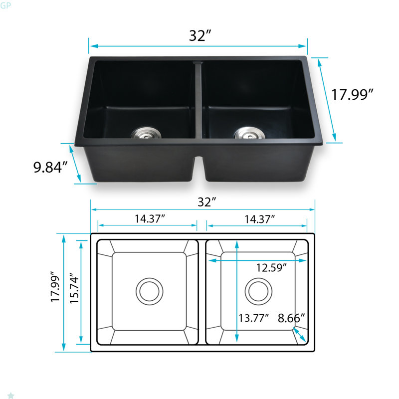 Évier de cuisine à double cuve encastrable 32 po x l 18 po avec crépine