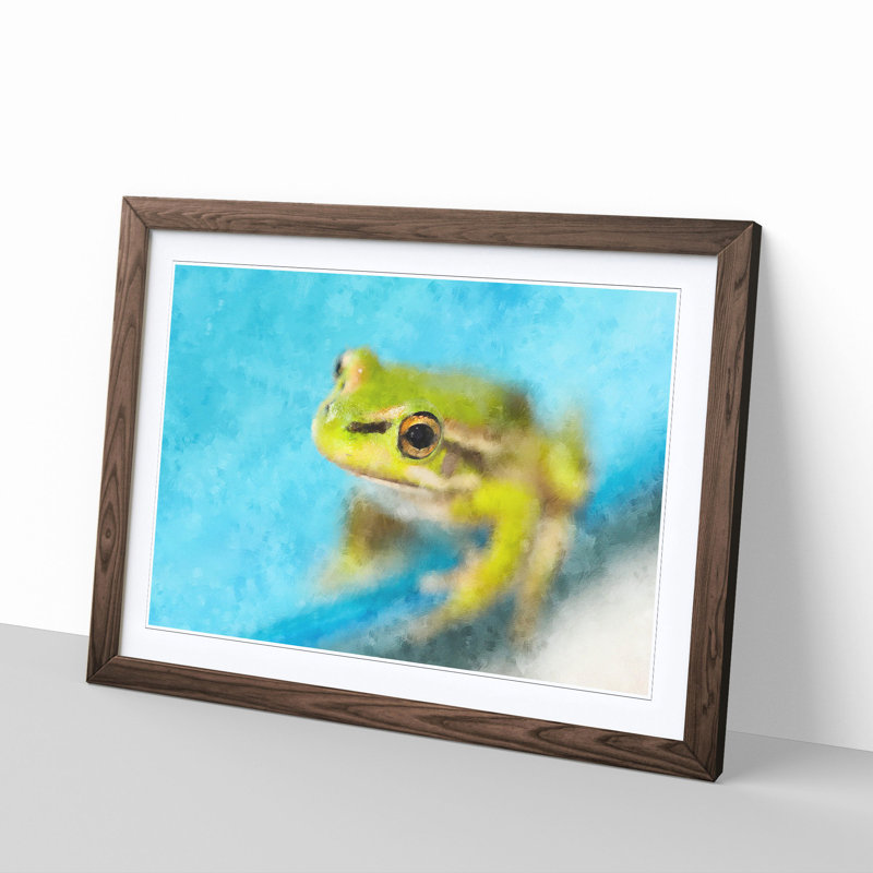 Green Frog - Picture Frame Graphic Art Print, 45cm H x 63cm W x 2cm D, Walnut Framed