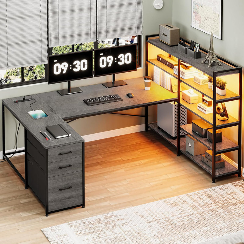 Bureau d'ordinateur en U de 64,5 po Alnair, Gris