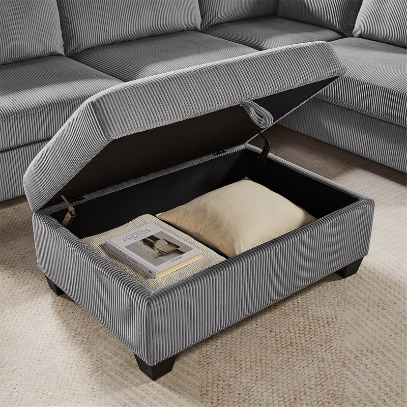 Canapé modulaire avec méridienne orientée vers la droite, port de charge USB et USB-C, canapé rembourré avec repose-pieds et coussins de rangement