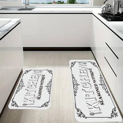 White Vintage Utensil Kitchen Mats Set of 2 Kitchen Floor