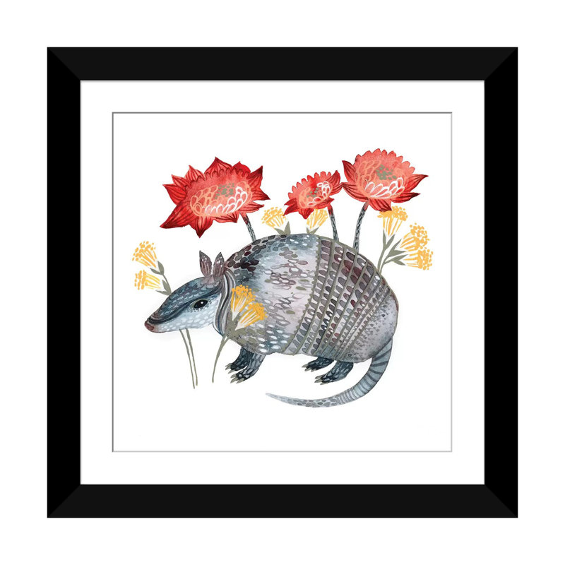 «Armadillo», impression sur toile tendue, H 24 po x l 24 po x P 1 po, Papier avec cadre noir, Blanc