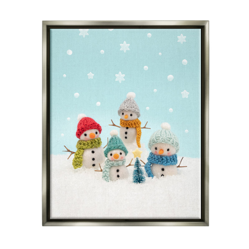 Photographie d'un arbre de Noël «Winter Snowmen» par Lemon & Sugar, H 21 po x l 17 po x P 1,7 po, Cadre flottant gris lustré
