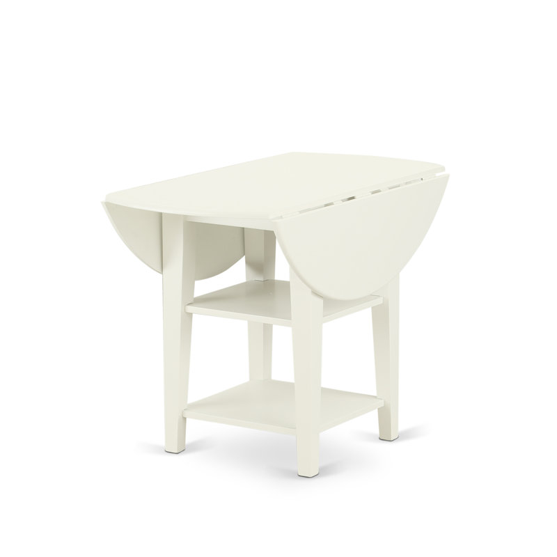 L'ensemble de table de salle à manger 5 pièces pour 4 personnes comprend une table de cuisine ronde avec Dropleaf et des tablettes et 4 chaises de salle à manger en lin, blanc lin