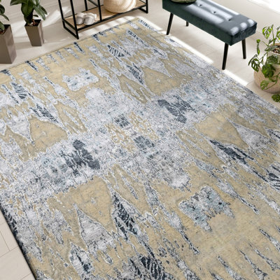 High-Quality Hand-Knotted Silver And Dark Grey Area Rug