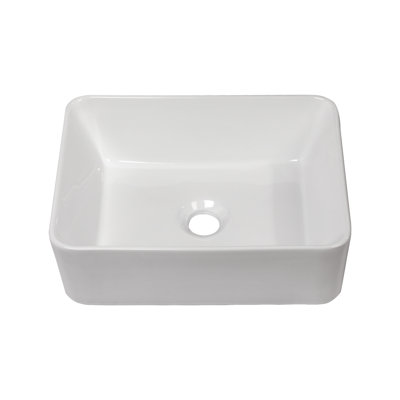 Modern 16"X12" Ceramic Vessel Sink - White, Stain , Above Counter Installation White Rectangular Bathroom Modern,