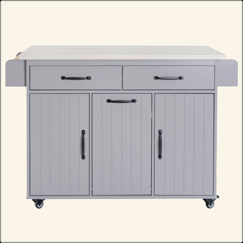 Kitchen Island With Trash Can Storage Cabinet, Kitchen Cart With Drop Leaf, Spice Rack, Towel Rack And Drawer, Rolling Kitchen Island On Wheels With Adjustable Shelf