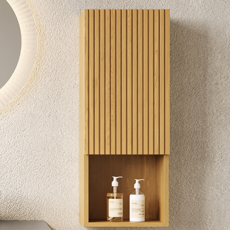 Armoire en chêne pour salon - Grande salle de bain étroite de 59 po avec portes et tablettes