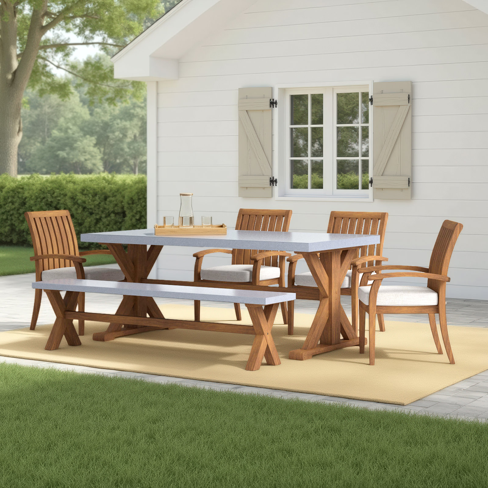 Fleur 74" Eucalyptus Patio Dining Set