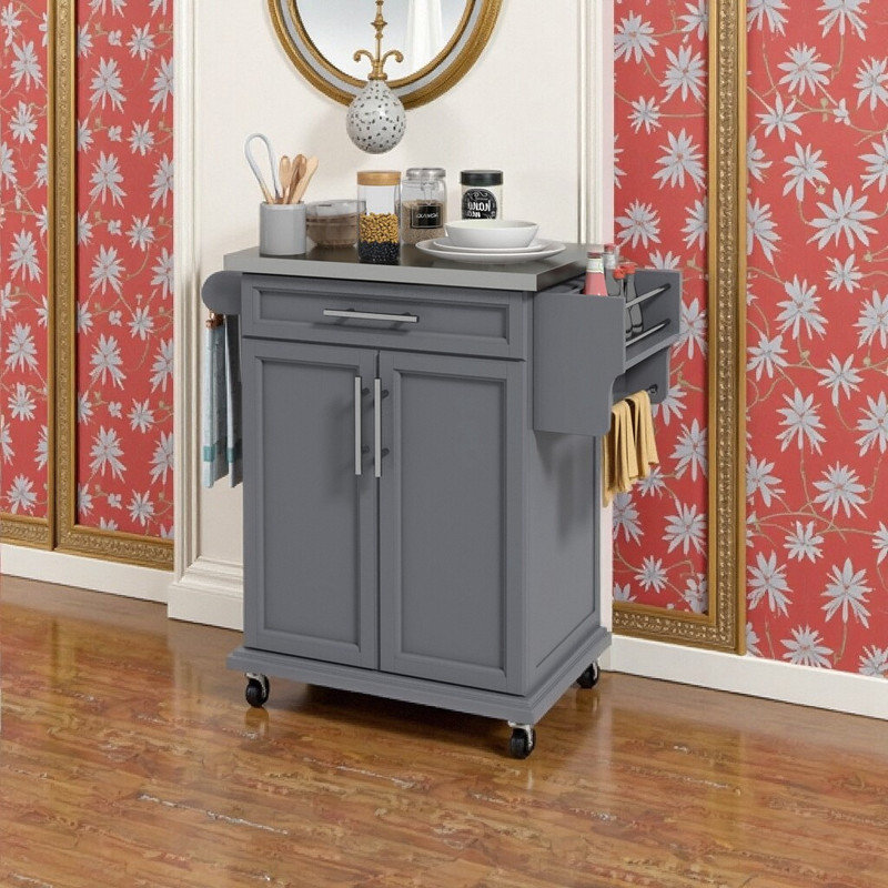 Îlot de cuisine mobile avec tiroir de comptoir et tablettes en acier inoxydable 47,5 x 19,7 x 35,6