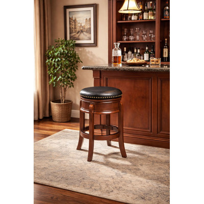 Kingsford Swivel Upholstered Faux Leather Counter Stool with Solid Wood Frame