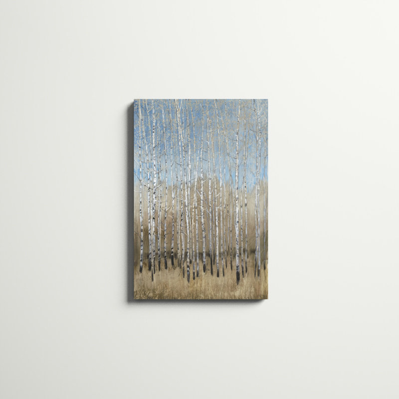 «Dusty Blue Birches I», peinture sur toile, H 30 po x l 20 po