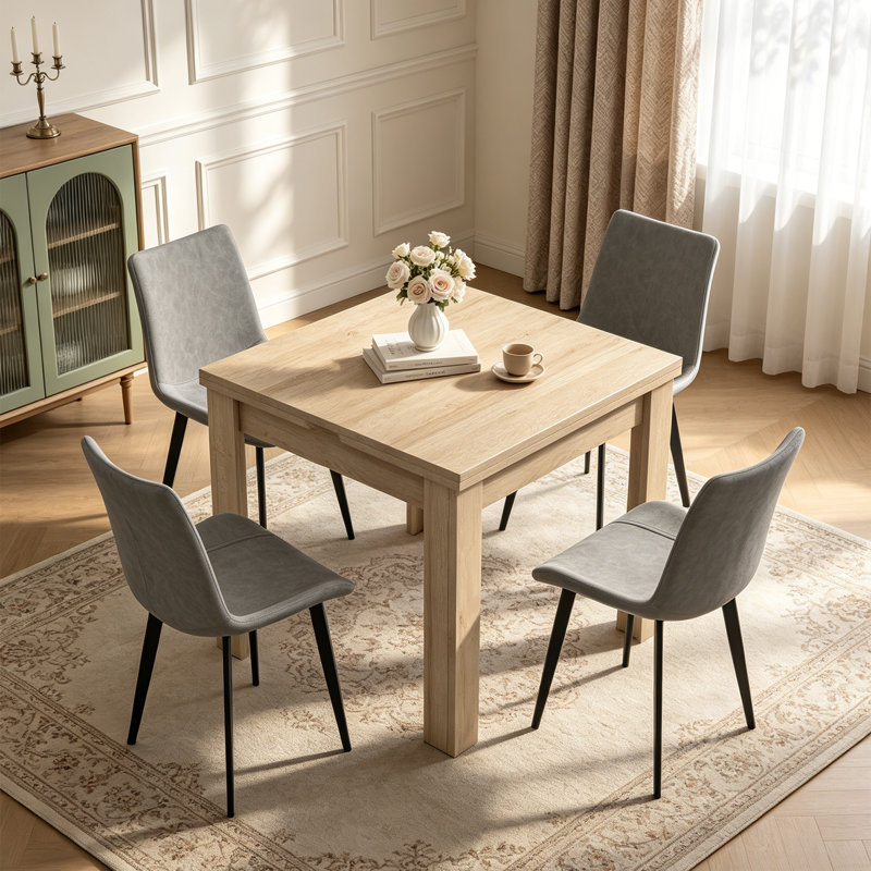 5-piece Extendable Dining Table Set For 4,31.5"-62.9" Rectangle Drop Leaf Kitchen Table With 4 Upholstered Dining Chairs  