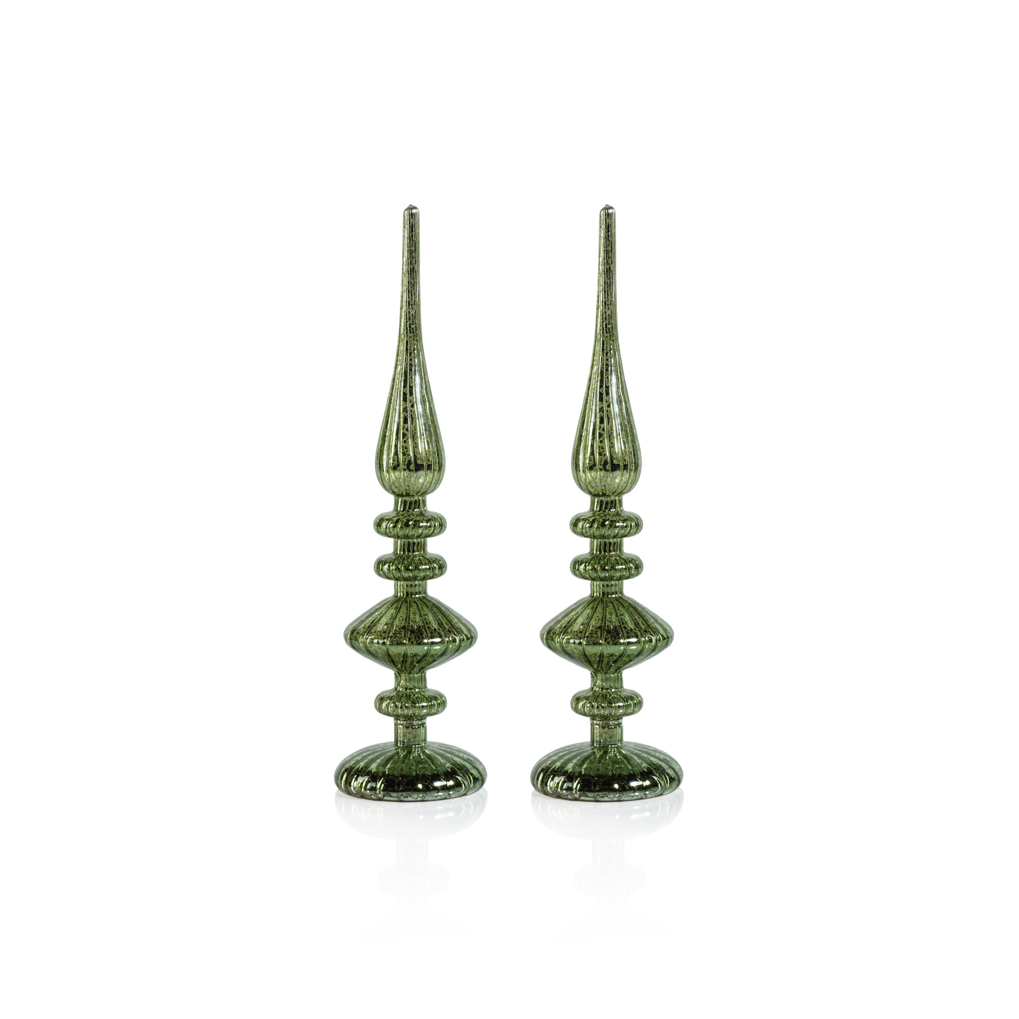 LED Tabletop Finials, Set of 2, Antique Green, 13.25" H x 3.5" W x 3.5" D