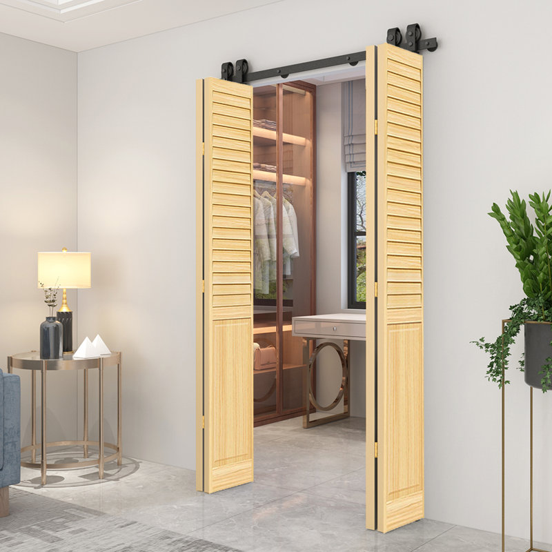 Porte pliante à persiennes en bois et en métal sans finition, 60 po x 80 po