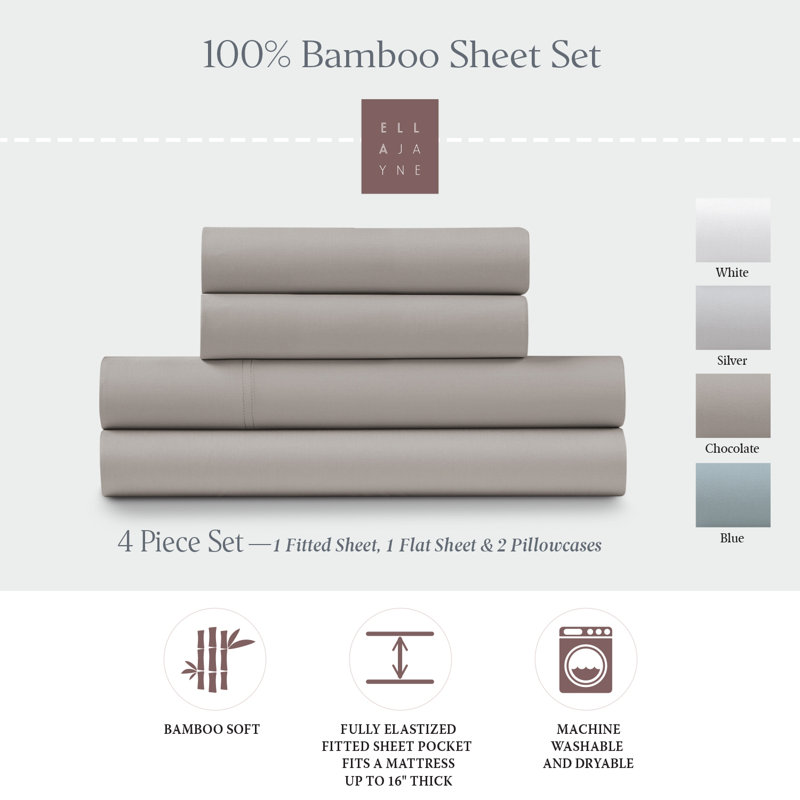 Taupe Queen Bamboo Deep-Pocket 4-Piece Sheet Set