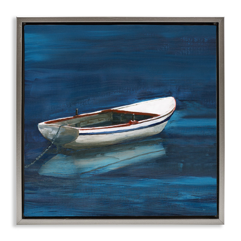 «Calm Floating Boat Floater», art mural sur toile par Nan, H 25 po x l 25 po, Cadre flottant gris lustré