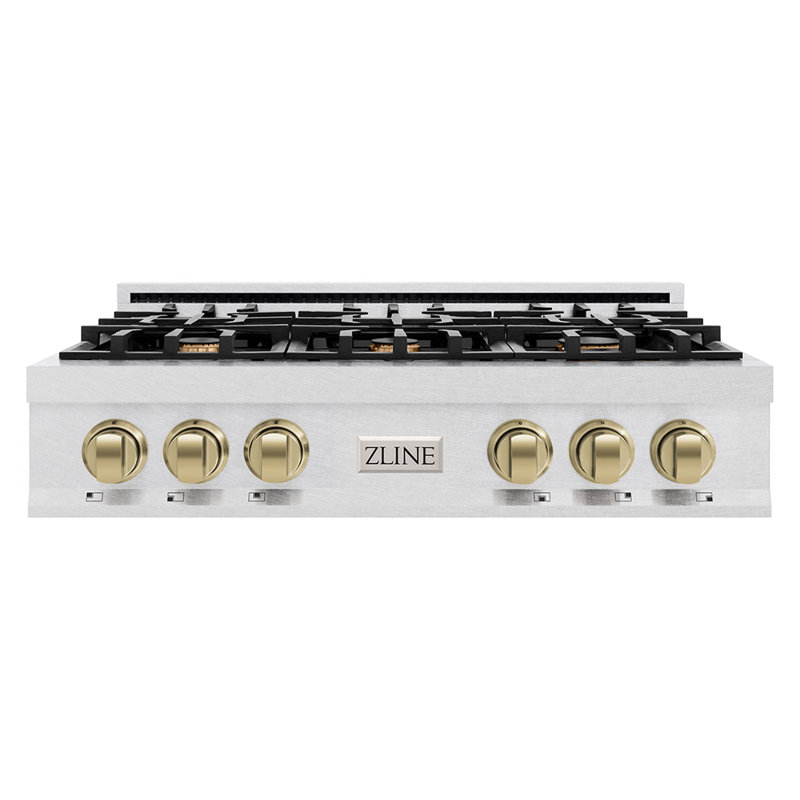 ZLINE Autograph 36 in. Classic Rangetop w/ 6 Burners in Satin Stainless Steel & Bronze Accents, Champagne Bronze