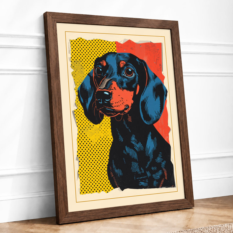 Dachshund Pop Art - Framed Print, A4 - 29.7 x 21.0 cm, Walnut