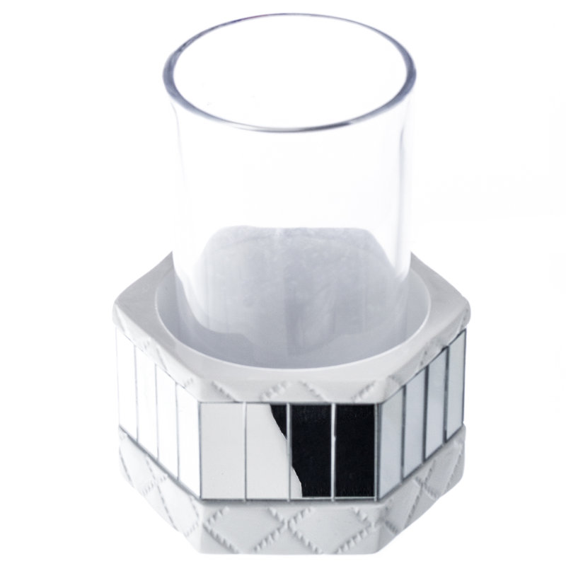 White and Silver Quilted Mirror 6-Piece Bathroom Accessory Set