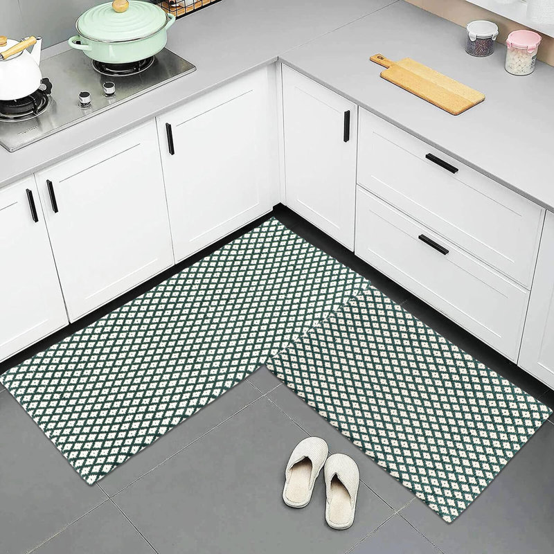 Tapis de couloir de cuisine en coton tissé à la main anti-fatigue - 18 x 48 | 18 X 30 pouces, Vert