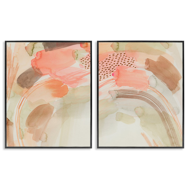 Aquarelle abstraite rose, ensemble de 2 giclées encadrées par Grace Popp, Giclée encadrée noir minuit, H 14 po x l 11 po