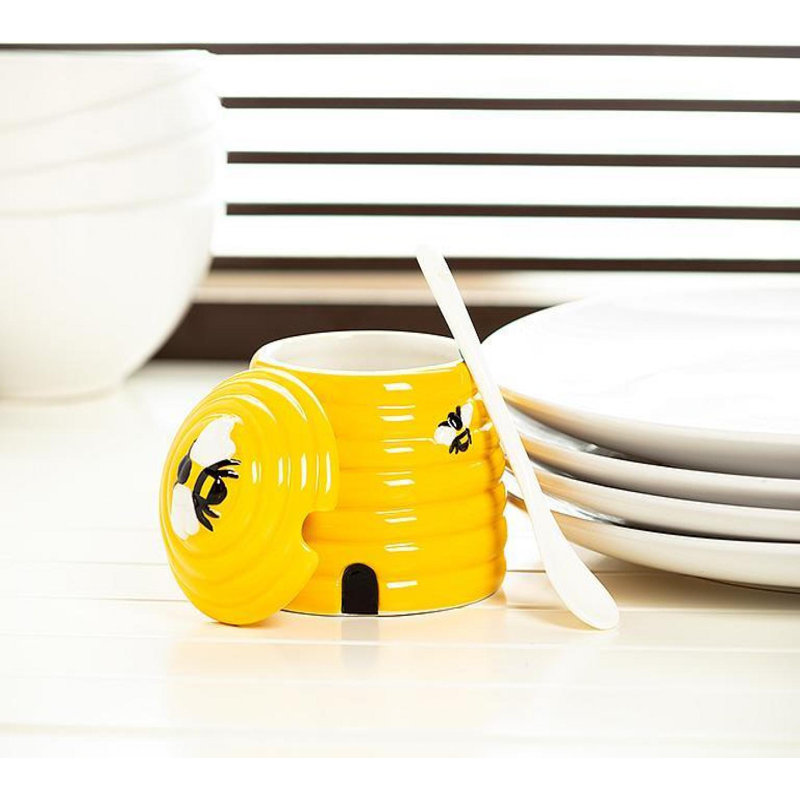 Beehive Shaped Spoon And Covered Jar