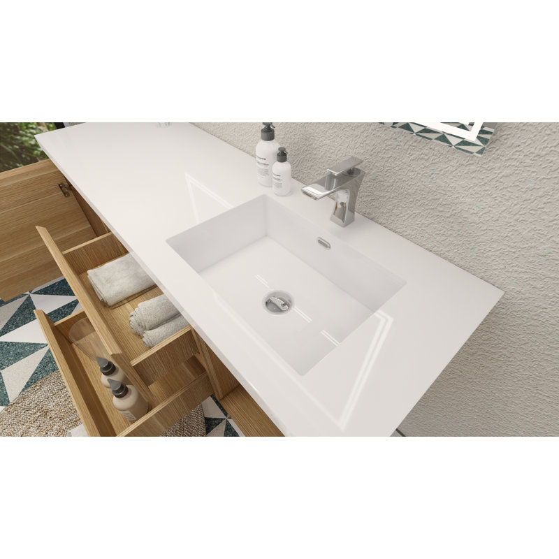 Single Bathroom Vanity with Acrylic Top, White Oak