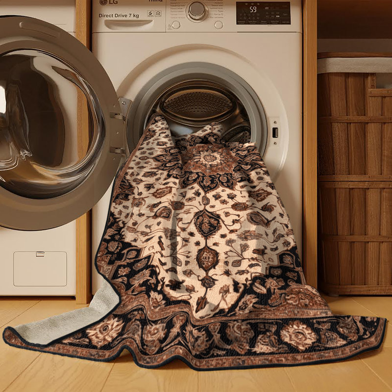 Tapis brun lavable à la machine, Rond 5 pi