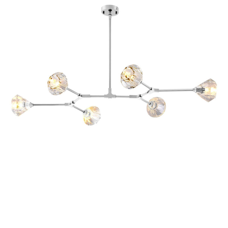 Lustre suspendu Spoutnik à 6 lumières Ermaline, Nickel satiné, 20 po de largeur x 15 po de profondeur x 6 po de h