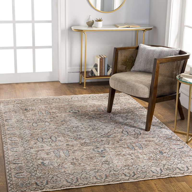 Everly Oriental Light Orange/Blue Area Rug, Rectangle 8'10" x 12'6"