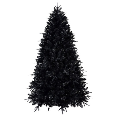Black Christmas Tree With White Led Lights, Pe+Pvc Artificial Tree For Halloween & Holiday Decor, Hinged Structure With Stable Metal Stand
