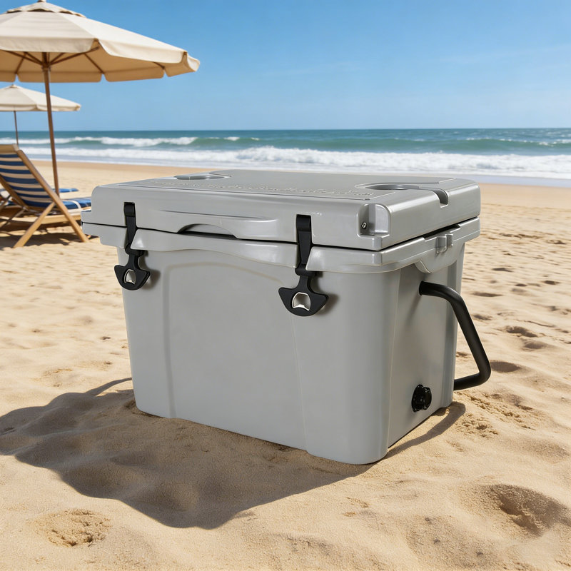 Glacière Atley moderne isolée avec ouvre-bouteille et porte-gobelet, Gris