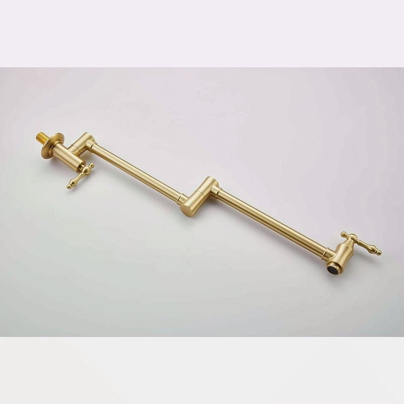 Wall Mount Folding Kitchen Pot Filler Faucet, Brushed Gold