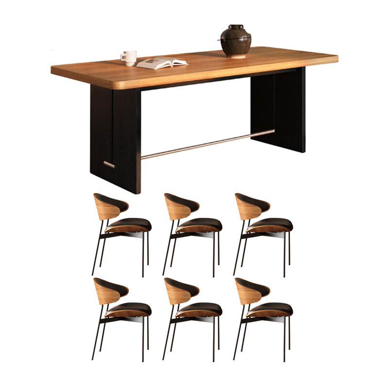 Household rectangular rock plate dining table set, 7, 29.52" H x 78.74" W x 31.49" D