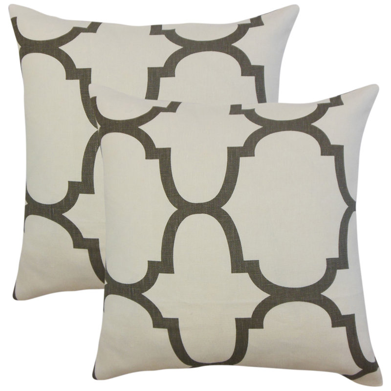 Geometric Feather Linen Reversible Throw Pillow, Brown