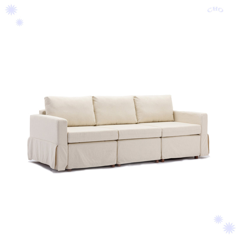 Canapé modulaire 3 pièces Idona, Mélange de lin crème