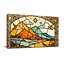 Vitrail tendance paysage de montagne avec oiseaux-747971264