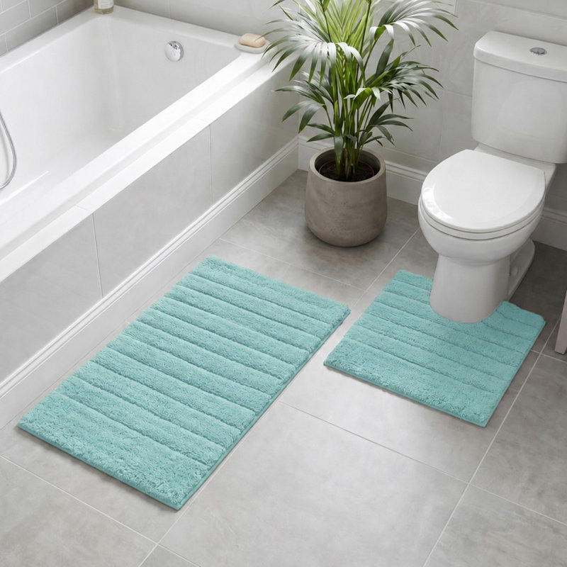 Mirianna Linear Ribbed Two Piece Bath Mat Set, Duckegg