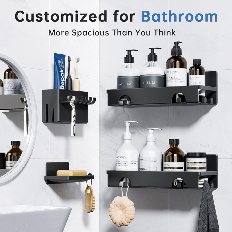 Wall Plastic Shower Caddy, Black