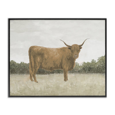 Brown Cattle Gazing Framed Giclee Art by Jen Eitel