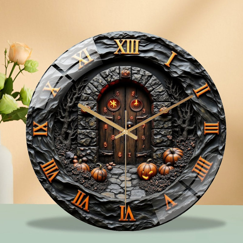Horloge d'Halloween avec porte - horloge murale moderne en verre 12 po